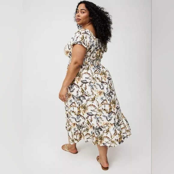 Torrid Chalis Floral Tea Dress Sz 0 0X L/XL Midi Vacation Tropical Resort Cruise - Picture 6 of 11